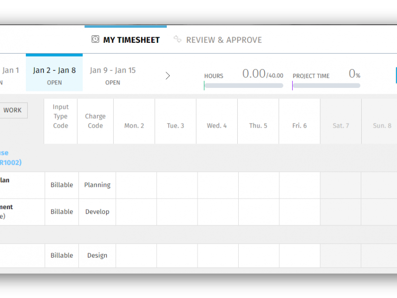 Easily enter your timesheet and see divide of project time against total time - easier navigation.